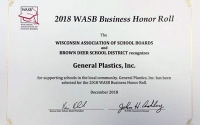 General Plastics is on the 2018 WASB Business Honor Roll for supporting schools in the local community!